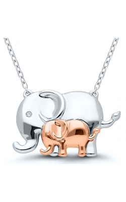 Mother and Baby Elephant Diamond Accent Necklace in Sterling Silver