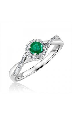 Created Emerald & Diamond Ring in Sterling Silver, 1/10ctw