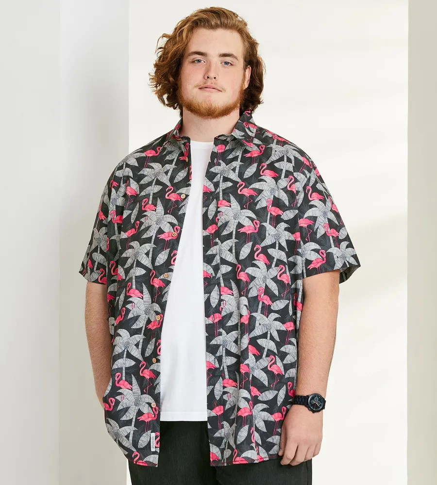 4-Way Stretch Flamingo Short Sleeve Sport Shirt