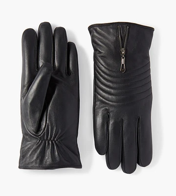 Stitched Zipper Wrist Leather Gloves