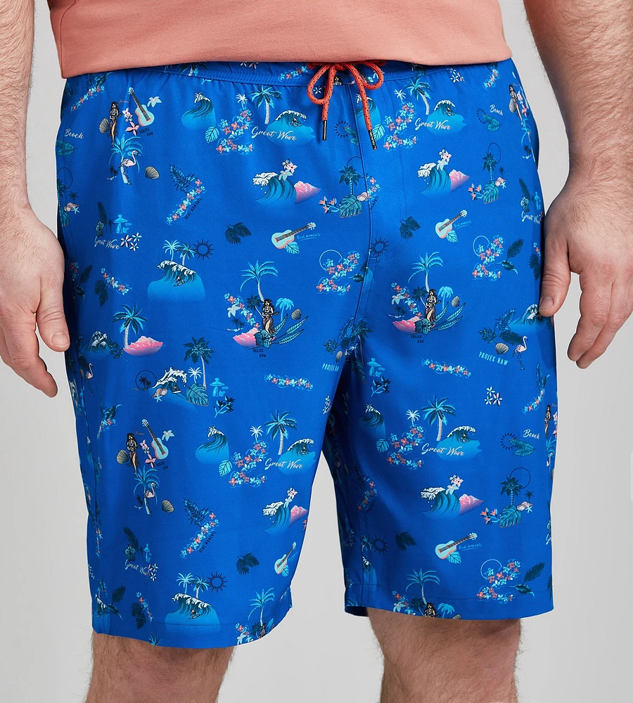 Island Wave Print Swim Shorts