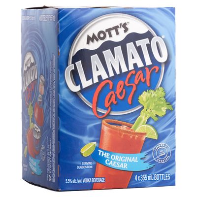 Mott's Clamato Vodka Caesar Pre-mixed Cocktail 4 Bottle Pack