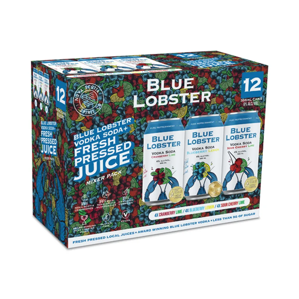 Blue Lobster Vodka Soda 12 Can Juice Mixer Pack
