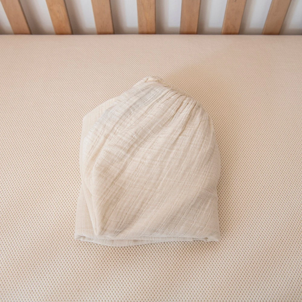 Organic Cotton Crib Fitted Sheet 2-Layer Breathable Muslin Cream