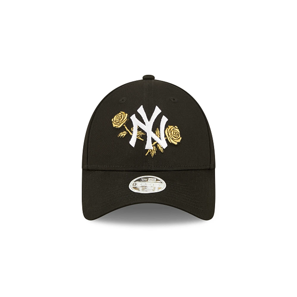 New York Yankees MLB Metallic Floral 9FORTY Strapback para Mujer