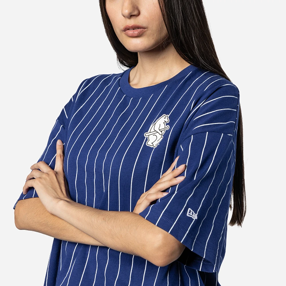 Playera Manga Corta Chicago Cubs MLB Throwback Pinstripe para Mujer