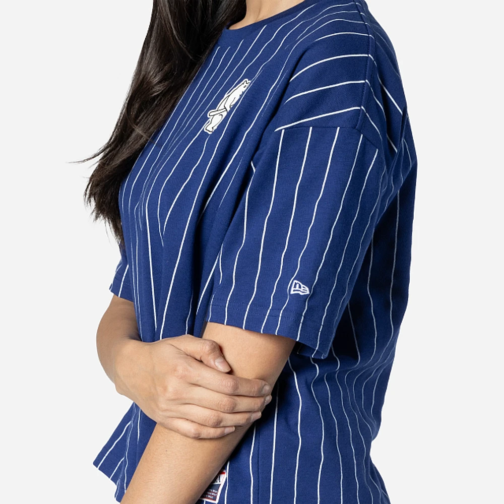 Playera Manga Corta Chicago Cubs MLB Throwback Pinstripe para Mujer