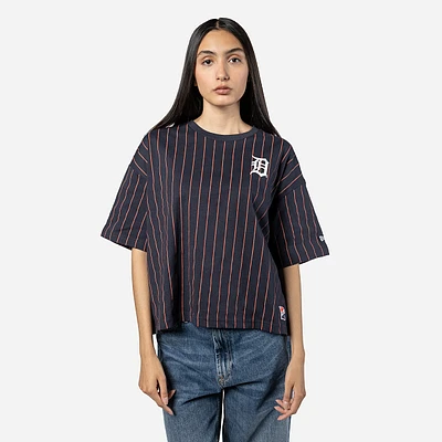 Playera Manga Corta Detroit Tigers MLB Throwback Pinstripe para Mujer