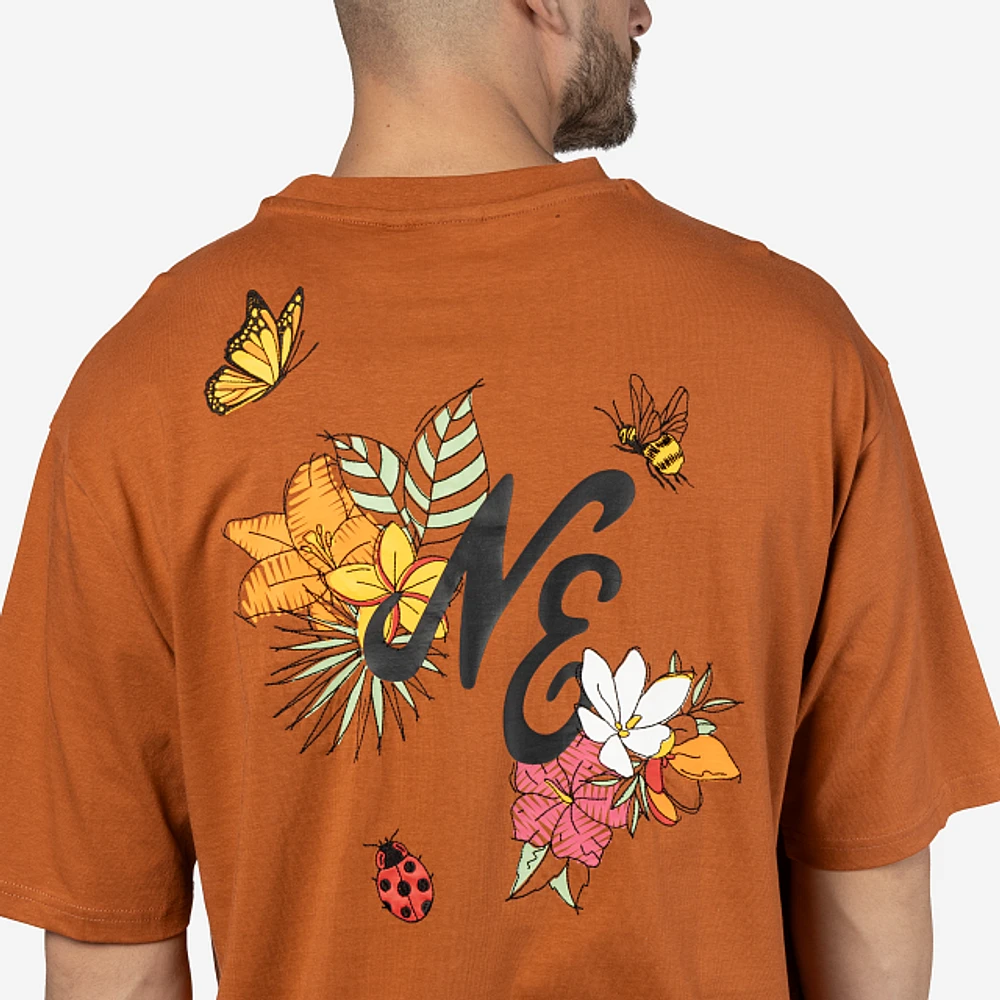 Playera Manga Corta New Era Brand Floral Naranja