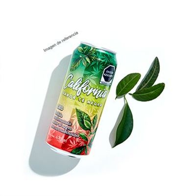 Bebida gasificada California Drinks sabor té negro con CBD 473 ml