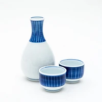 3pcs Tokusa Stripes For Gift In Box Ceramic Tokkuri Sake Bottle & Cups