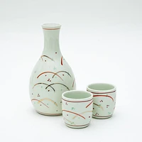 3pcs Musashino Pattern For Gift In Box Ceramic Tokkuri Sake Bottle & Cups