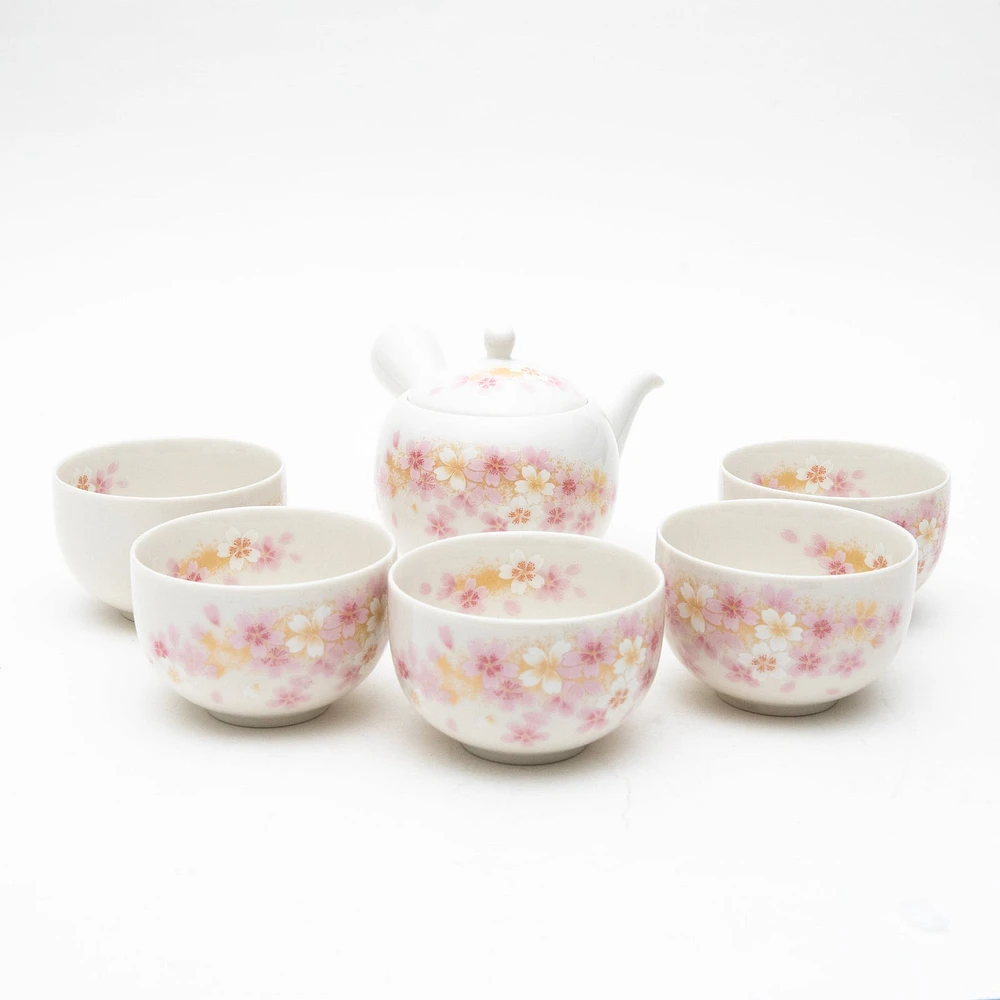 6pcs Cherry Blossoms For Gift In Box Porcelain Japanese Teapot & Teacups