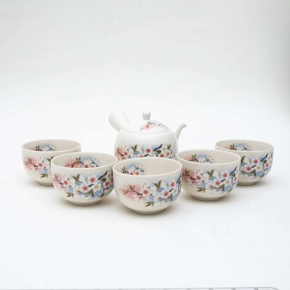 6pcs Cherry Blossoms For Gift Porcelain Japanese Teapot & Teacups