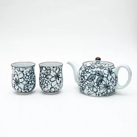 3pcs Flower Line Art For Gift In Box With Tea Strainer Porcelain Japanese Teapot & Teacups