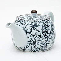 3pcs Flower Line Art For Gift In Box With Tea Strainer Porcelain Japanese Teapot & Teacups