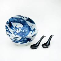 Ensembles 2 Sets Bowl:H19.8x7.6cm, Spoon: H16x4.5cm Dragon For Gift Porcelain Ramen Bowls & Spoons Set