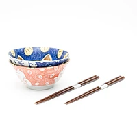 2 Sets Ensembles Cat For Gift In Box Ceramic Bowls & Chopsticks Set