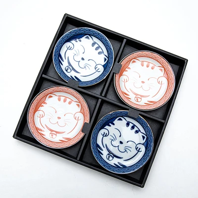 4pcs 11.8cm 2.2cm Cat Wave Pattern For Gift In Box Porcelain Plates