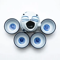 5pcs Cat-Shaped Bottle For Gift In Box Ceramic Tokkuri Sake Bottle & Cups