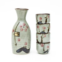 5pcs Plum Blossoms For Gift In Box Ceramic Tokkuri Sake Bottle & Cups