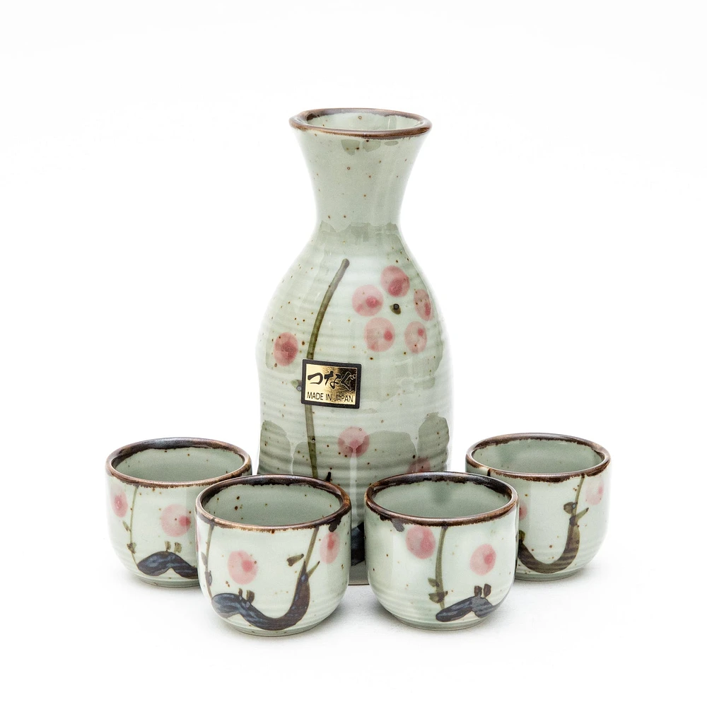 5pcs Plum Blossoms For Gift In Box Ceramic Tokkuri Sake Bottle & Cups