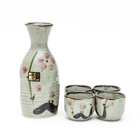 5pcs Plum Blossoms For Gift In Box Ceramic Tokkuri Sake Bottle & Cups