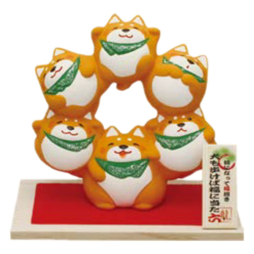 6 Shiba Dogs Forming a Circle With Display Base Ceramic Ornament