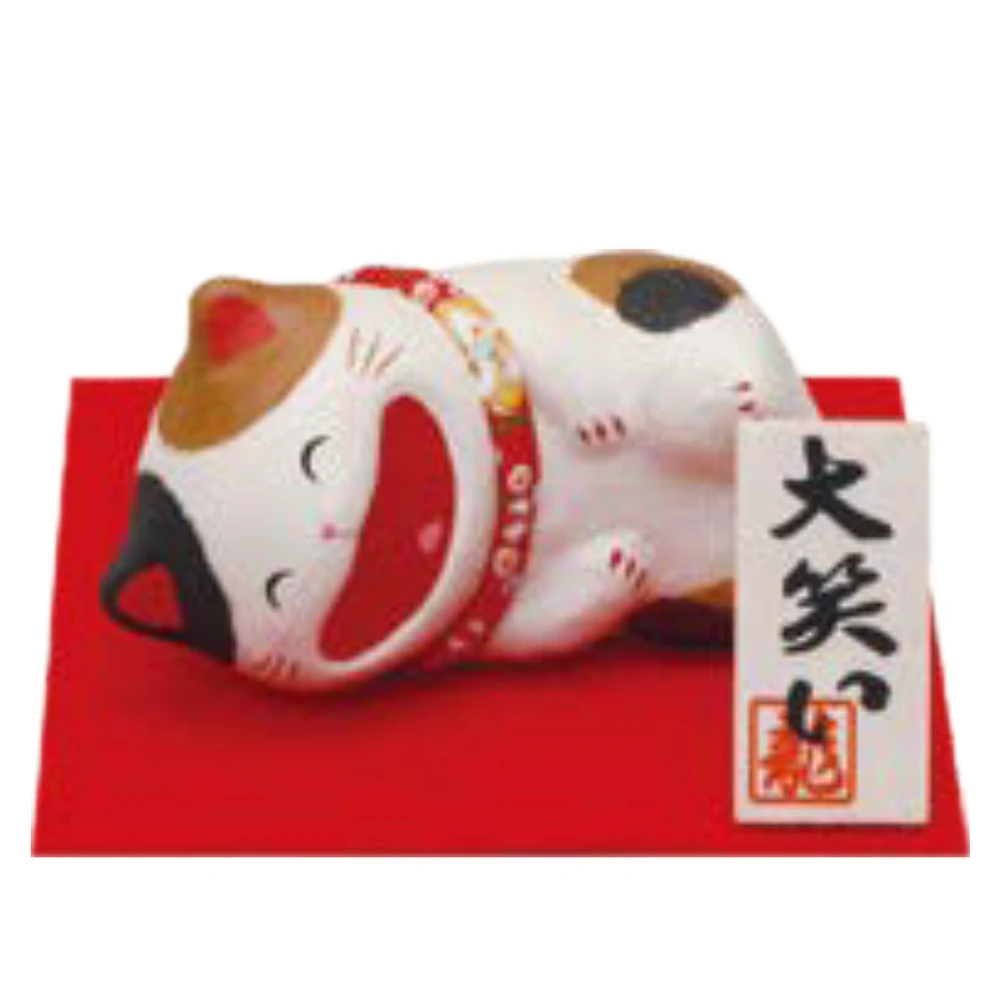 Laughing Calico Cat With Display Base Chigiri Washi Ornament