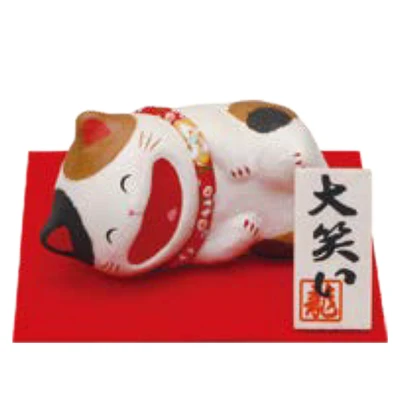 Laughing Calico Cat With Display Base Chigiri Washi Ornament