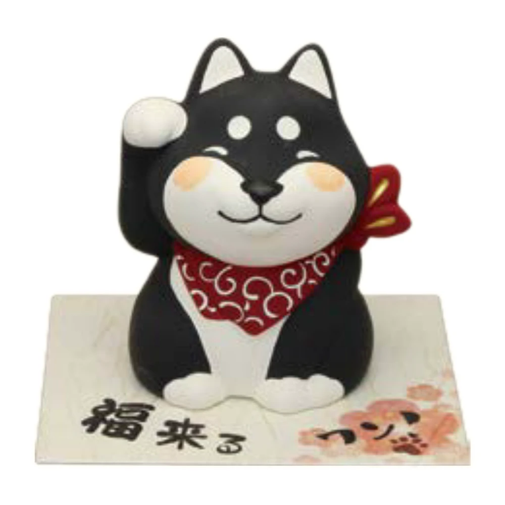 Beckoning Shiba Dog Parent & Child With Display Base Ceramic Coin Bank