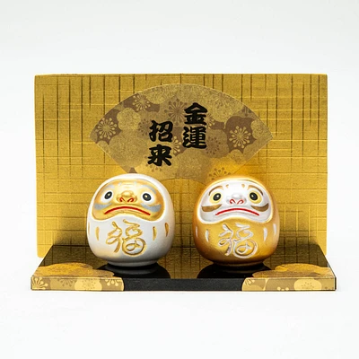 2pcs S Invites Money Daruma Japanese Folding Screen With Display Base Ceramic Ornaments