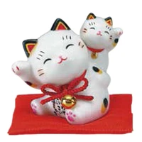 Piggyback Beckoning Cats With Zabuton Cushion Porcelain Ornament