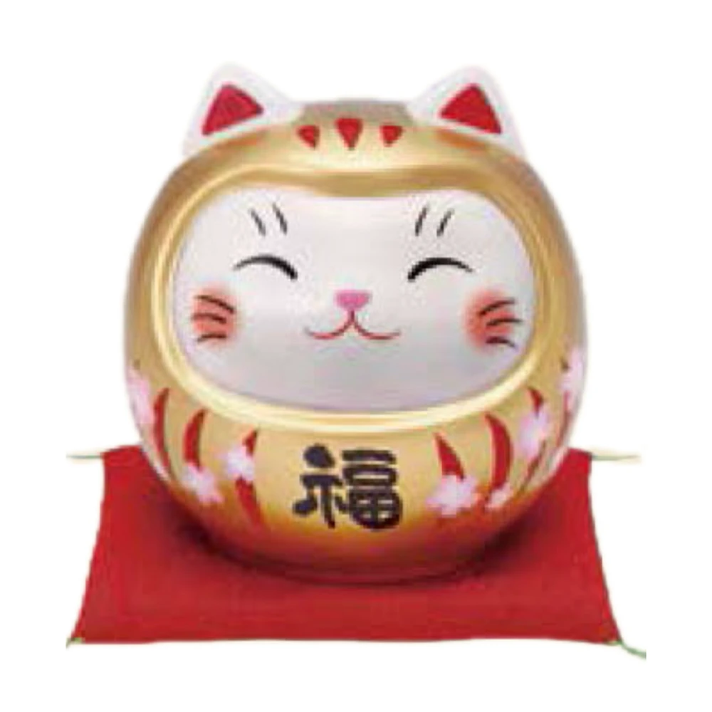 M Daruma Cat With Zabuton Cushion Ceramic Coin Bank