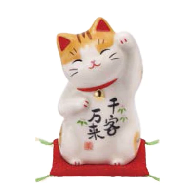 S Invites Customers Beckoning Cat With Zabuton Cushion Ceramic Ornament