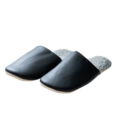 Faux Leather Sherpa Fleece Lining Slippers 23-25cm