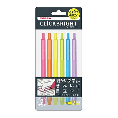 Zebra Clickbright Highlighter Pens 2mm Set of 6