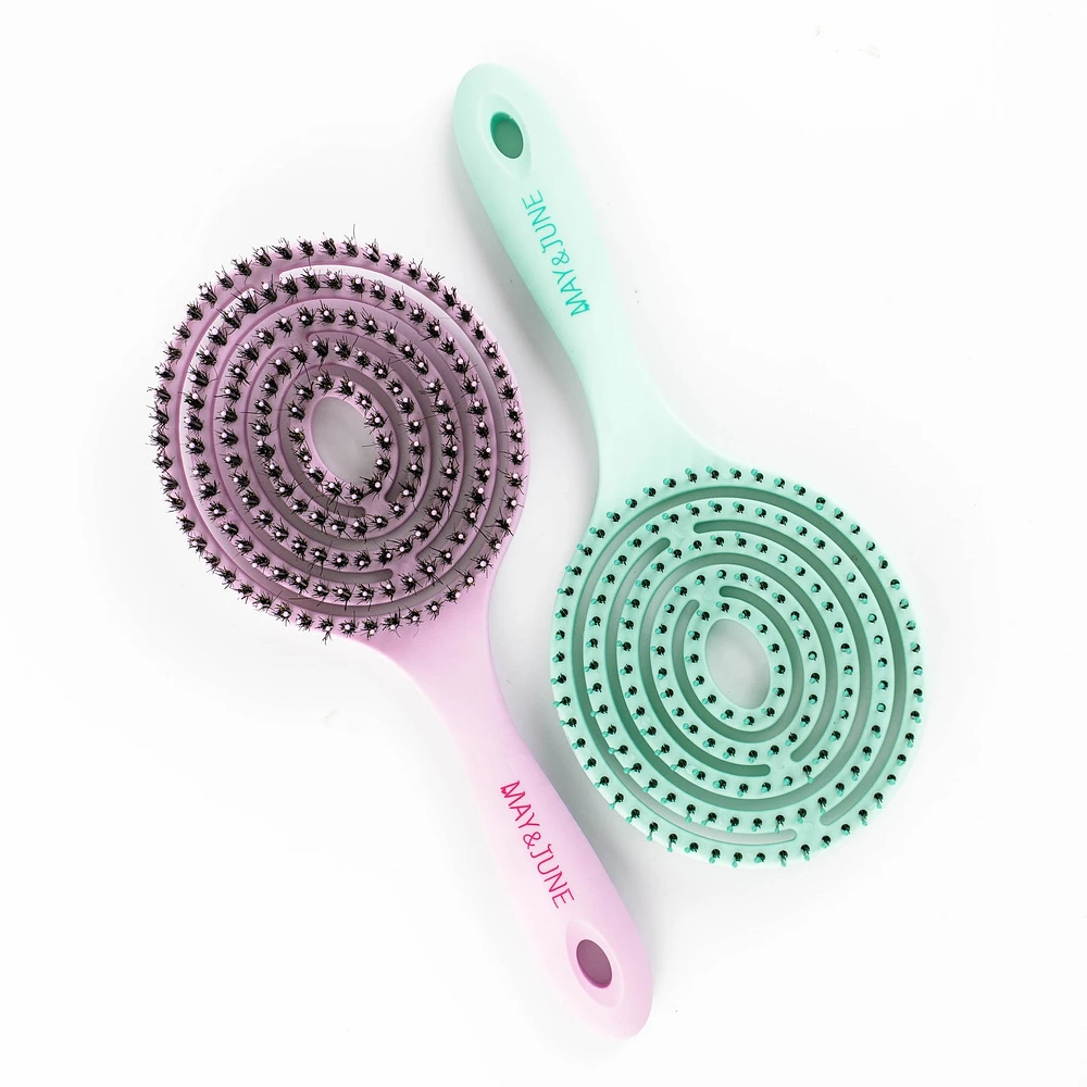 Tina Beauty May & June Circle Candy Vent Hair Brush - Boar Hair Care Pink