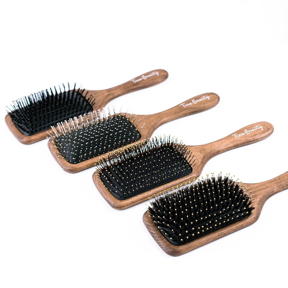 Tina Beauty Classic Wooden Paddle Hair Brush - Massage Pin Tip