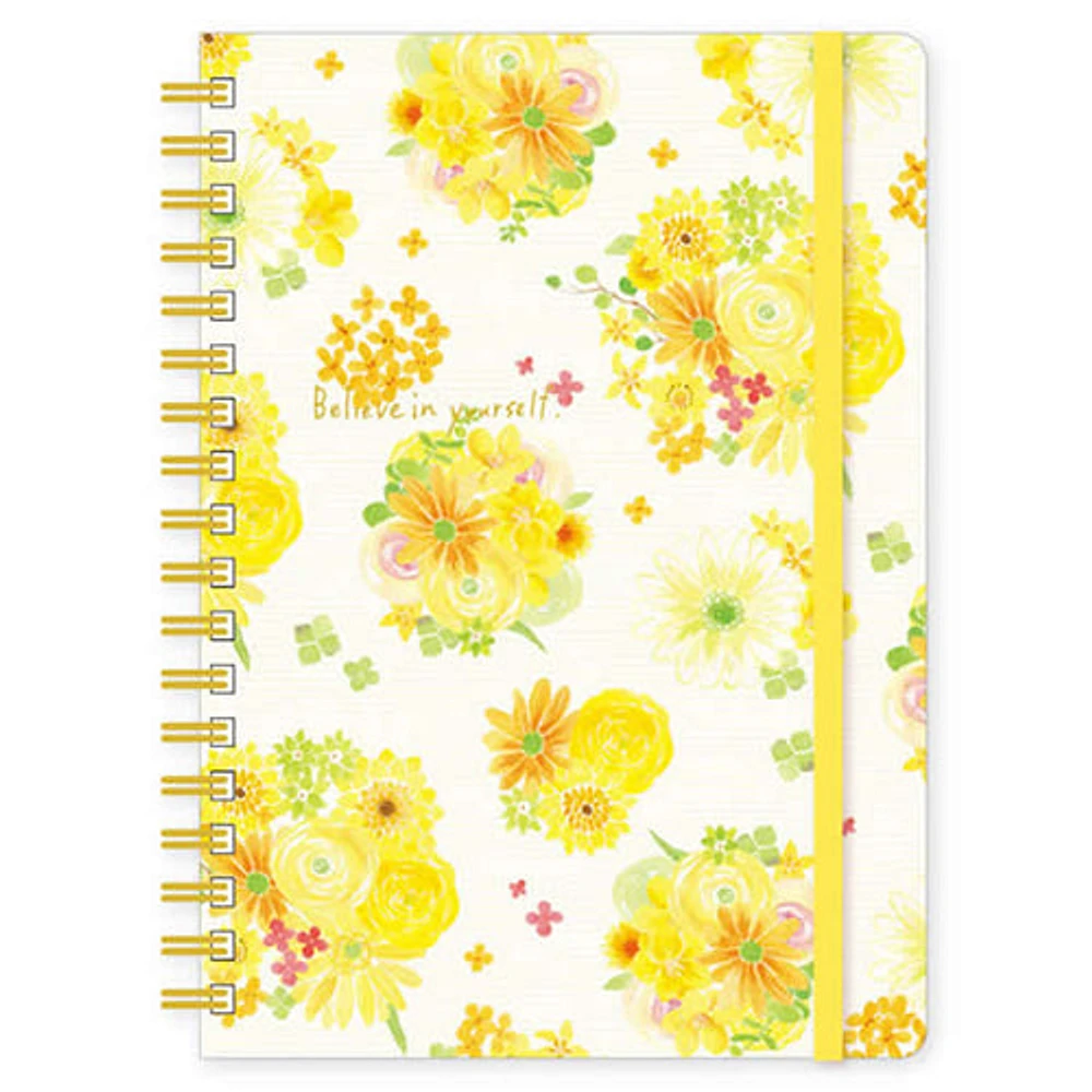 Clothes-Pin Nami Nami With Band Spiral 5mm Grid Graph Ruled Notebook - Yellow Flower