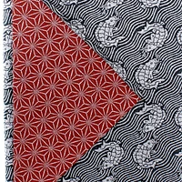 Furoshiki Shantung Double Sided Japanese Wrapping Cloth (Araiso-Rough Coast & Hemp Leaf, Dark Green & Vermillion , 100x100cm)