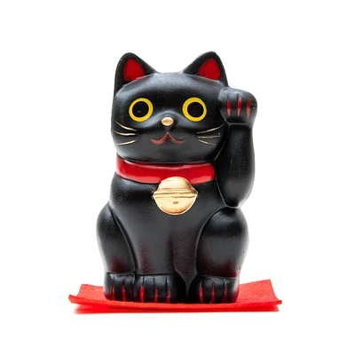 Yakushigama Ceramic Black Beckoning Cat L