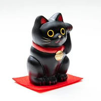 Yakushigama Ceramic Black Beckoning Cat L