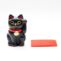 Yakushigama Ceramic Black Beckoning Cat L