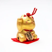 Yakushigama Ceramic Beckoning Cat with Omikuji Fortune Slip (Right Paw Raised)