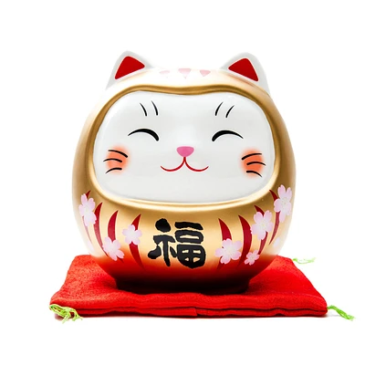 Yakushigama Large Ceramic Cat Daruma - Gilded