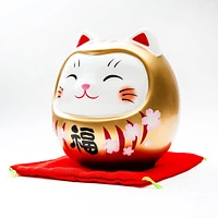 Yakushigama Large Ceramic Cat Daruma - Gilded