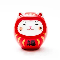 Yakushigama Ceramic Cat Daruma with Omikuji Fortune Slip