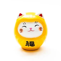 Yakushigama Ceramic Cat Daruma with Omikuji Fortune Slip