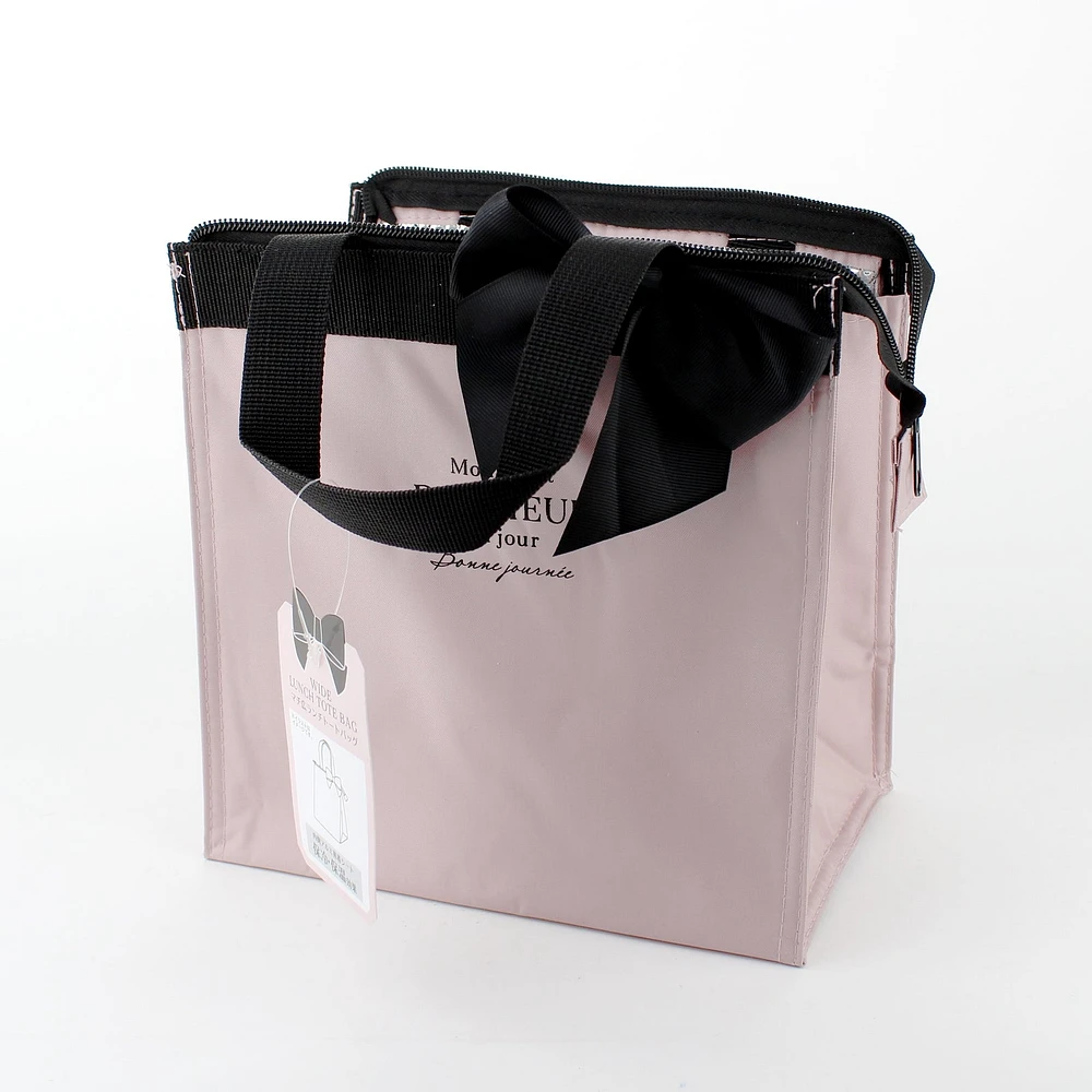 Ribbon Design Wide Lunch Tote Bag with Aluminum Thermal Insulation (Light Pink)